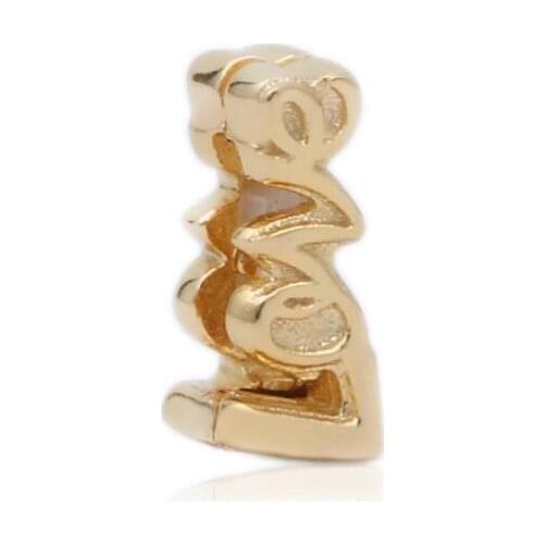 Genuine 925 Sterling Silver Gold Charm Vintage Reflexions Love Letter Clip Beads Fit Pan Bracelet & Bangle Diy Jewelry