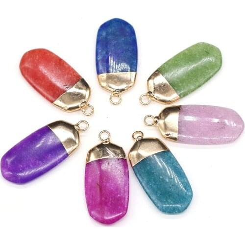 Natural Stone Pendants Rectangle Polished Colorful Stone Charms for Jewelry Making Necklace Bracelet Gift