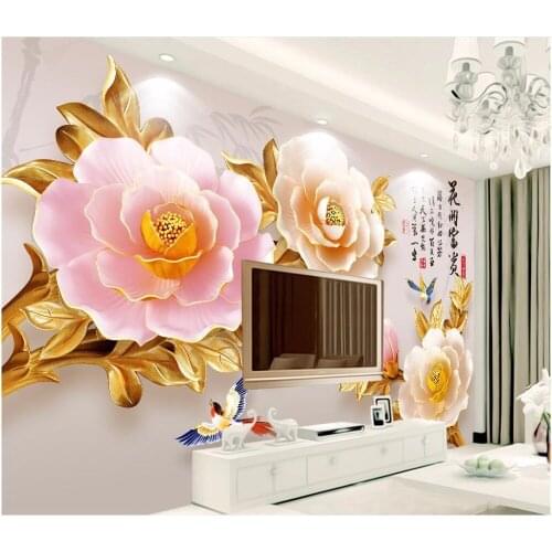 Custom photo 3d wallpaper Flowers and rich peony new Chinese TV background wall painting picture 3d wall room murals wallpaper