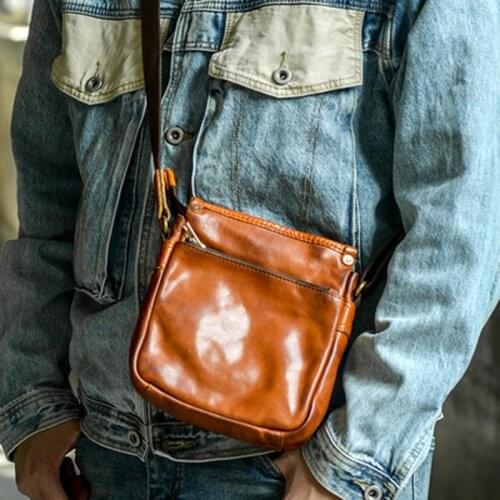 Italian plant-kneaded cowhide simple casual shoulder bag vertical leather diagonal bag