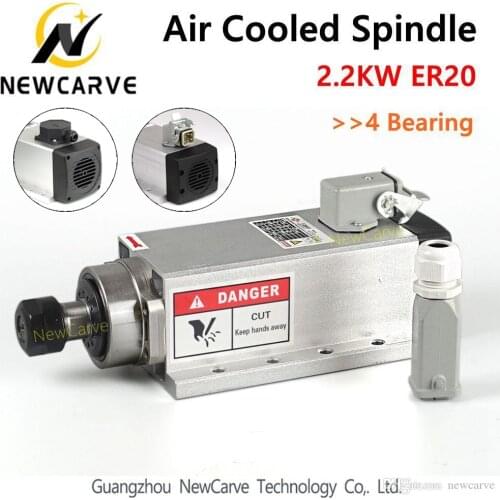 2.2KW Air Cooled Spindle 220V 380V ER20 Collet Runout-off 0.01mm With 4 Ceramic Bearing Newcarve