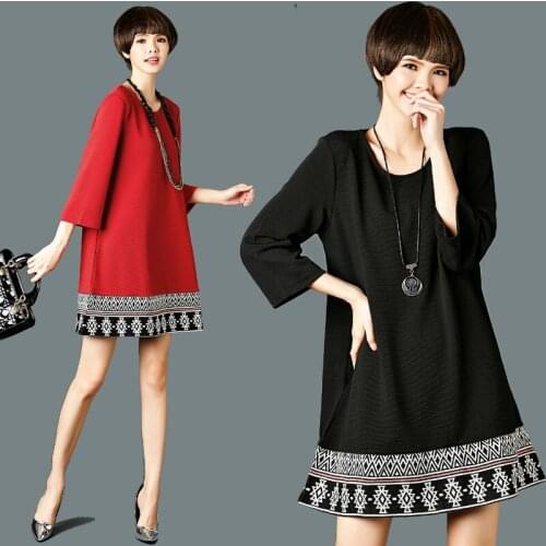 Spring autumn maternity dress new stripe national wind knitting stitching loose big yards pregnant women dress Pregnancy clothes