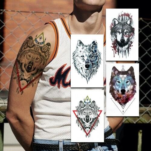 Wolf Hena Temporary Tattoos For Men Women Triangle Paint Dreamcatcher Fake Tattoo Sticker Spray Coyote Waterproof Tatoo Body Arm