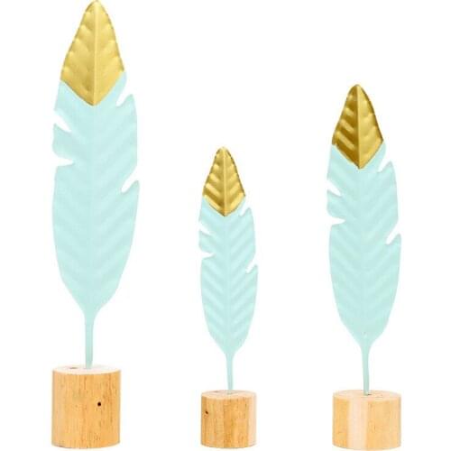 Iron Feather Wooden Decorations Table Office Home Decor Crafts Ornaments Gift Modern Miniature Figurines Living Room Accessories