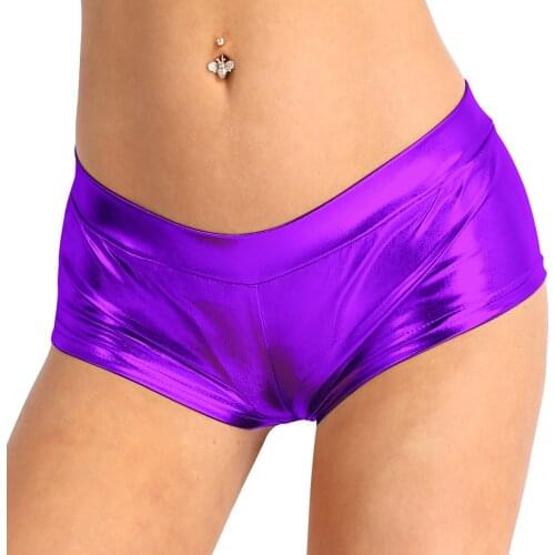 Iiniim Adult Women Fashion Sexy Night Club Shorts Shiny Faux Leather Low Waist Hot Shorts for Dancing Raves Festivals Costumes