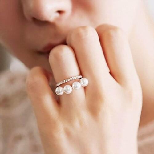Double layer elegant simulated pearl Rings For Women gold-color new fashion wholesale cute gift