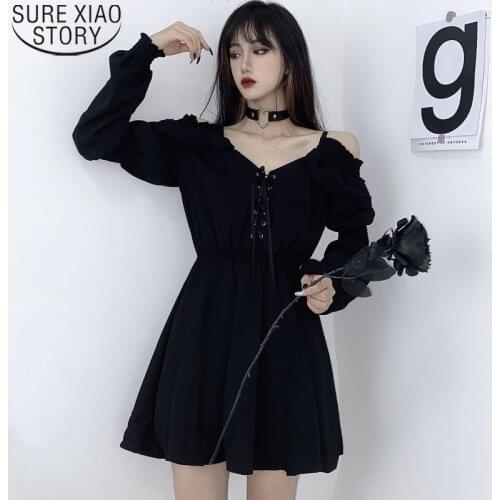 Women Short Dress Party Plus Size 2021 V-Neck Black Summer Off Shoulder Long Sleeve Sling Dress Ladies Dresses Robe Sexy 13434