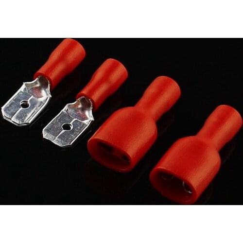 100pcs FDD 1.25-250 MDD1.25-250 6.3mm Red Female + Male Spade Insulated Electrical Crimp Terminal Connectors Wiring Cable Plug