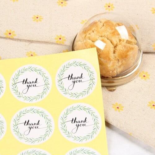 120pcs/Lot Round Green Leaf Paper Sticker Thank You Stickers Seal labels DIY Handmade Decoration Stationery Favor