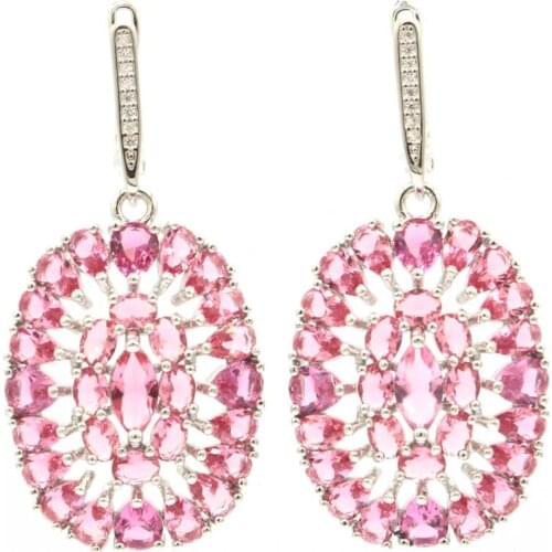 46x21mm Romantic Created Pink Tourmaline Violet Tanzanite For Ladies bride Wedding Silver Earrings
