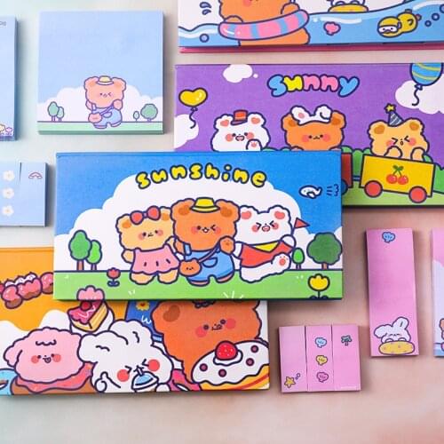 480sheets/box Cartoon Bear Sticky Notes Kawaii Memo Pads Diary Journey Scrapbook Decorative N Times Sticky Kids Gift