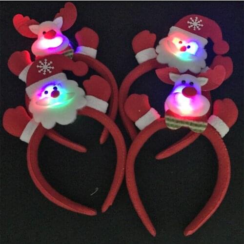 60pcs Christmas Luminous HairBand Santa Claus Snowman Deer Bear Headband Party Props Christmas Decoration Supplies