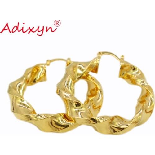 Adixyn two desigh Ethiopian Gold Hoop Earrings for Women18K Gold Color Drop Style Earring Fashion Jewelry