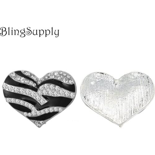 Free shipping 28*24mm flatback zebra heart rhinestone button for DIY 50PCS/LOT(BTN-5468)