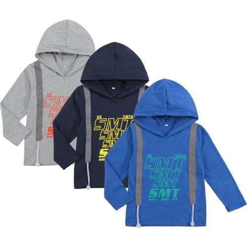 Children Clothing Kids Boys Letter Print Long Sleeve Hooded Pullover Top Toddler Baby Boy Casual Sweatshirt Top 3-8Y