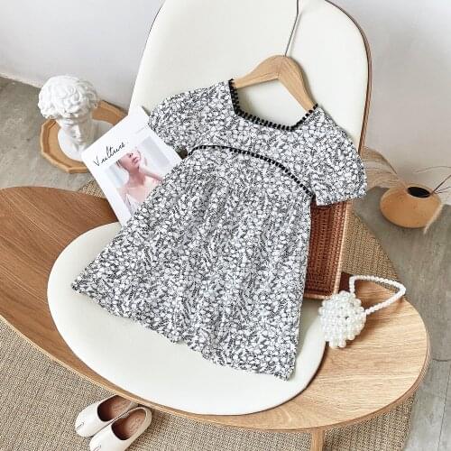Kids 2021 Summer Dress for Childrens Puff Short Sleeves Light Dresses for Kids Printing Baby Girls Clothing Casual Kids Costume