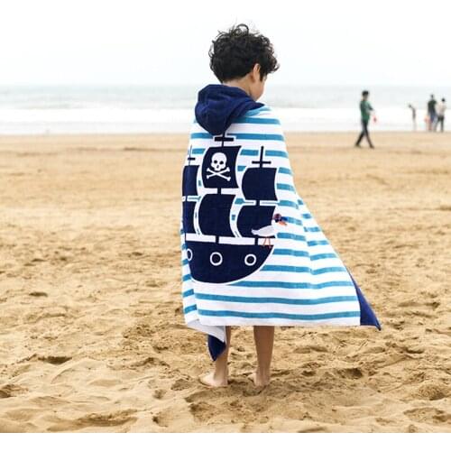 Childrens cartoon bath towels Childrens lengthened thick cotton beach towel Children can wear hooded towels