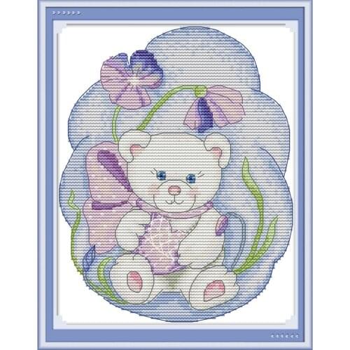 Everlasting Love Baby Bear 3 Chinese Cross Stitch Kits Ecological Cotton Stamped Printed 11CT 14CT DIY Gift Christmas Decoration