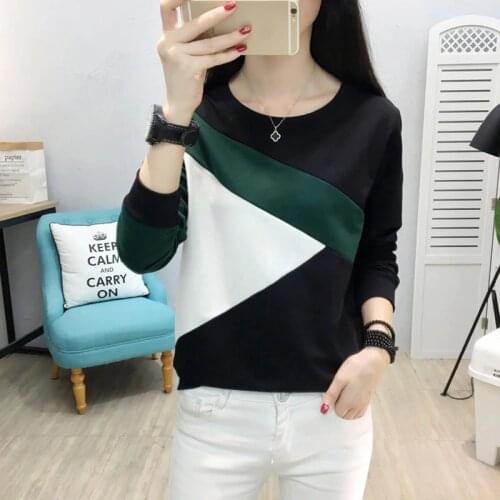 Patchwork Harajuku T Shirt Women T-Shirt Long Sleeve Casual Woman Tshirt Autumn Winter Top Tee green Shirt Femme Poleras Mujer