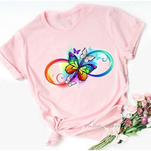 Rainbow Butterfly Print T Shirt WomenS Clothing Summer Fashion Tshirt Haut Femme Short Sleeve Female T-Shirt Streetwear