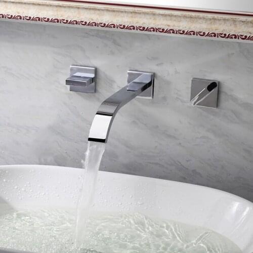 Vidric Chrome Wall Mount Basin Faucet Dual Handles Mixer Tap Waterfall Spout Bathroom Faucet Torneira do Banheiro Sink Faucet