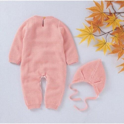 0-24M Autumn Baby Boy Girl Cotton Cartoon Infant Long Sleeve O-Neck Regular Jumpsuit+Hat Newborn Romper