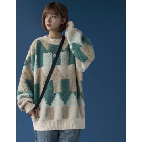 Korean Harajuku WomenS Sweater Student Ulzzang WomenS Clothing 2020 Vintage Casual Loose Plaid Sweat Oversize Femme AA5587