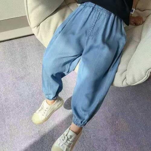 Summer Childrens Mosquito Pants Denim Pants 2021 Boys Solid Air Conditioning Pants Breathable Baby Girls Thin Jeans Trousers