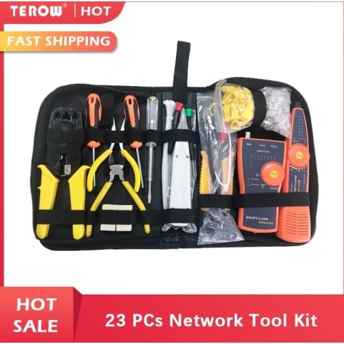 23Pcs Computer Network Repair Tool Kit LAN Cable Tester Wire Cutter Screwdriver Pliers Crimping Maintenance Tool Set Bag