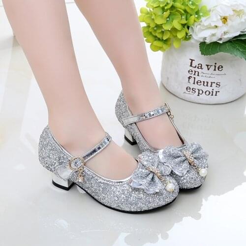 2021 new girls high heels princess shoes childrens leather shoes student performance dance shoes shiny girl single shoes