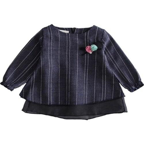 2020 New Spring Lovely Girls Shirt Long Sleeves Casual Korean Flowers Stripe Cotton Clothing Fashion Female Baby Zipper Clothes