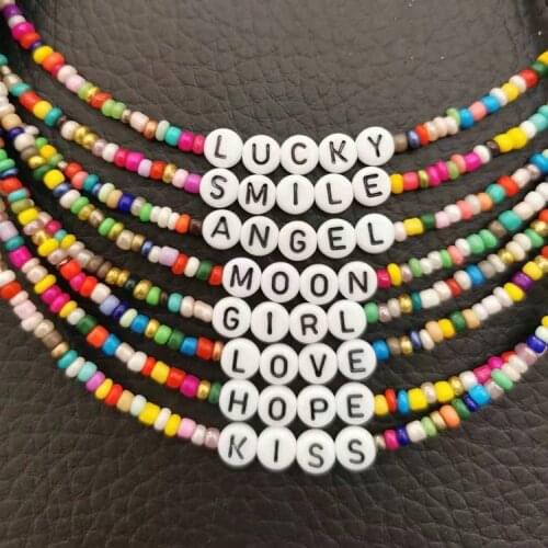 2021 New Arrival Chain on The Neck European and American English Alphabet Round Beads Good Luck Ladies Clavicle Necklaces Trend