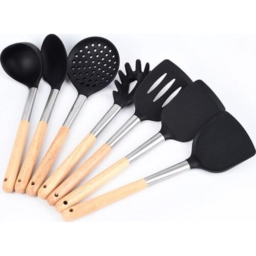 New Kitchen Accessories Silicone Cooking Utensils Set Heat Resistant Kitchen Non-Stick Cooking Tools with Copper Plating Handle