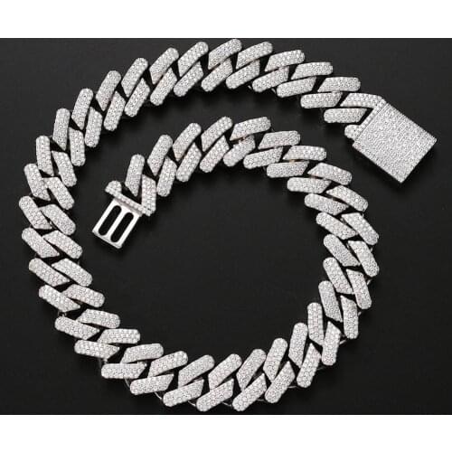 Freewear New Big 20mm Prong Cuban Link Chains Necklace Fashion Hiphop Jewelry 3 Row cubic zircons Iced Out Necklaces For Men