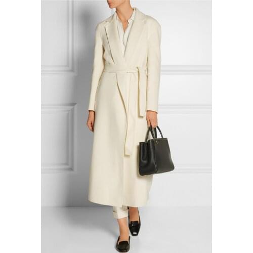 White Solid Womens Long Coats Winter Slim Warm Fashion Wool Blend Coat and Jacket Elegant Long Ladies Coats