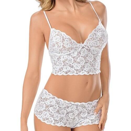 Sexy lace sexy underwear transparent sling three-point wrapped chest boxer underwear pajamas set white