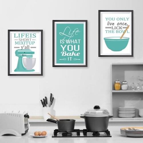 Nordic Style Poster Cooking Inspiring Quote Wall Art Print Kitchen Home Decor Blue Theme Modular Picture Modern Canvas Painting