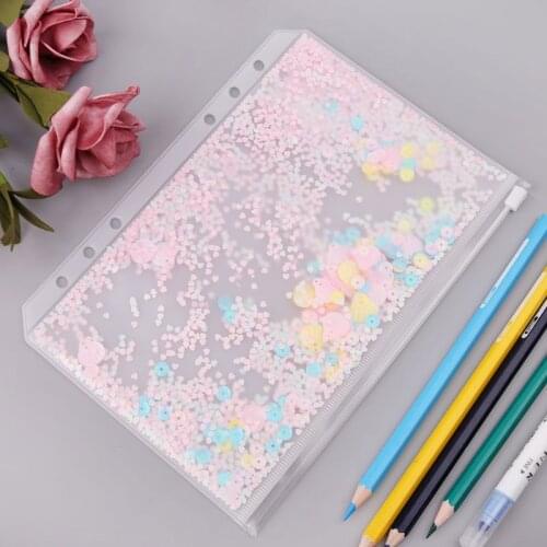 Pink Sequins Storage Zipper Bag Case A5 A6 Divider Planner Accessories Shake Card For Spiral Notebook School Supplies C26