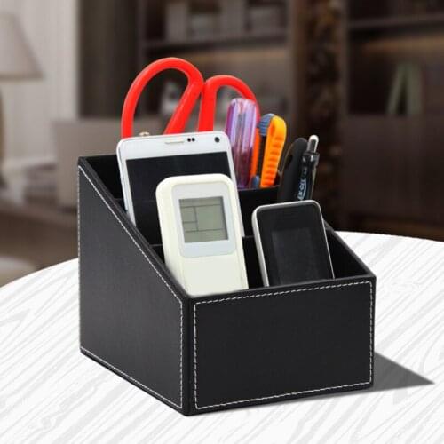 3 Cells PU Leather Organizer Box Cosmetics Makeup Storage Boxes Remote Control Phone Holder Office Desktop Home Organizer