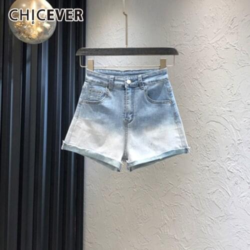 CHICEVER Korean Hit Color Denim Short For Women High Waist Patchwork Straight Loose Shorts Female Summer Fashion Clothing Style