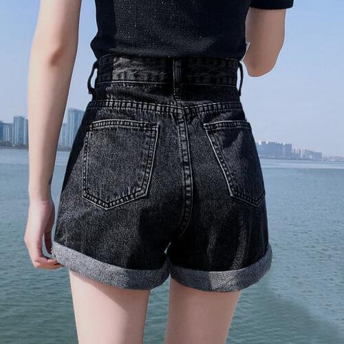 Shorts Women Black Gray Denim Shorts For Women Summer High Waist Plus Size Loose Ropa Mujer