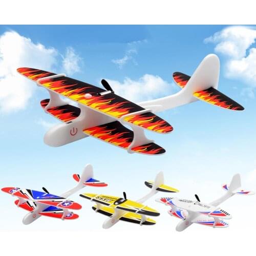 LED Light DIY Assembly Hand Throw Electric Glider Flying Airplane Model Kids Toy Educational Children Puzzle Model Toys Gifts