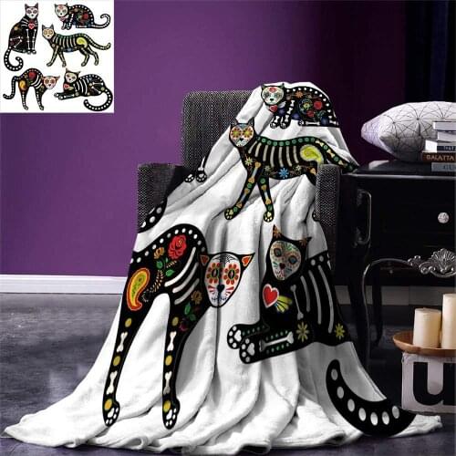 Sugar Skull Decor Throw Calavera Ornate Black Cats in Mexican Style Holiday the Day of the Dead Warm Microfiber Blanket