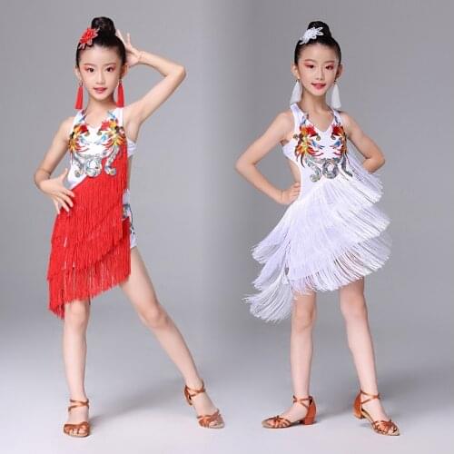 Latin dance skirt children performance costume girl dance performance costume diamond tassel competition dance dress dress