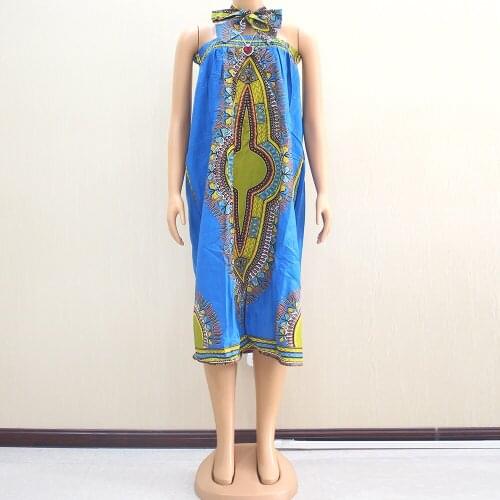 Blue Traditional Print Elegant Dashiki Elastic Waist Cotton Wax Pocket African Womens Skirt 2019 New