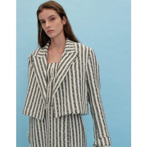 Women Coat 2021 Autumn and Winter Striped Lapel Back Split Blazer Women 100% Cotton