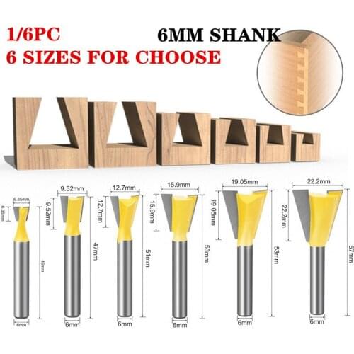 1-6pcs Dovetail Milling Cutters Round Over Edging Router Bit 6mm Shank Radius Wood Cutting Tool Woodworking Router Bit