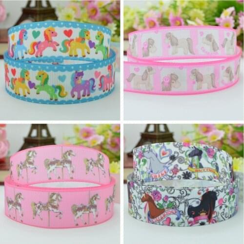 10 Yards 22mm 7/8" Rainbow horse unicorn cute Printed grosgrain ribbon hair bow Headwear DIY hair accessories retail