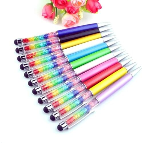 1000Pcs/lot Colorful Stylus Crystal Diamond Rainbow Ballpoint Pen Stationery Office School Ballpen Novelty Gift Free Custom Logo