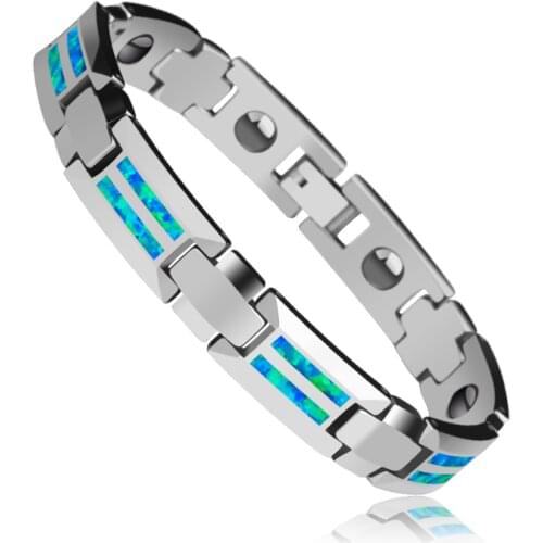 2020 New Design Luxurious Unisex 10mm Width Tungsten Carbide Bracelets inlay Magnet Stones and Two PCS Blue Opal 19cm/21cm